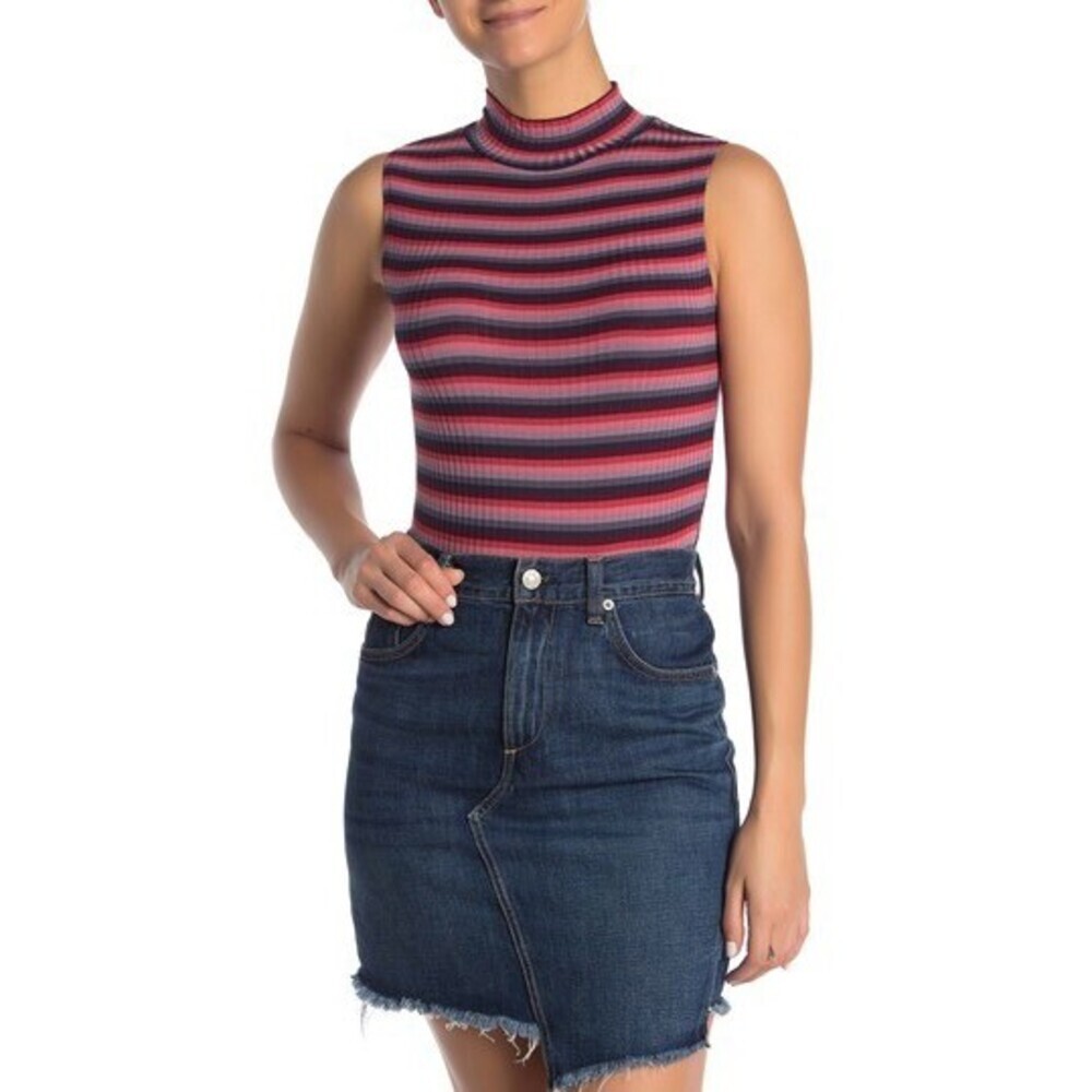Abound Striped Mock Neck Ribbed Bodysuit Sleeveless Tank Top Size S